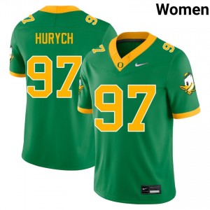 Women Gage Hurych Green Oregon Ducks #97 College Football Embroidery Jersey 958249-691