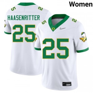 Womens Kilohana Haasenritter White Oregon Ducks #25 College Football Replica Jersey 524010-916